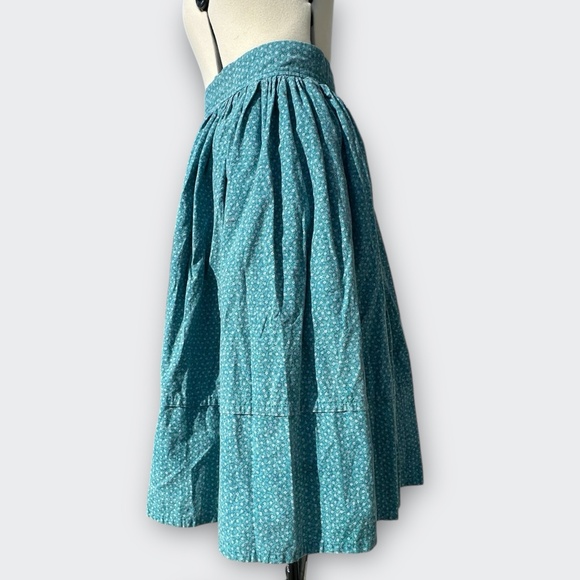 Vintage 70s Teal Blue Green Floral Midi Skirt Boho Prairie Indie Cottagecore M - Picture 2 of 5